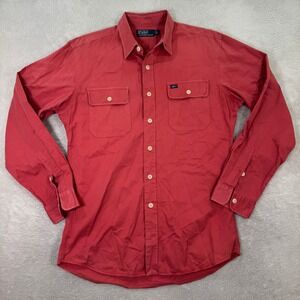 Polo Ralph Lauren Mens Large Red Cotton Twill Utility Work Shirt Long Sleeve EUC